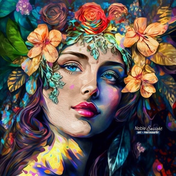 8x10 Lovely Woman Floral Wall Art Watercolor Oil Painting Print - Picture 3 of 6